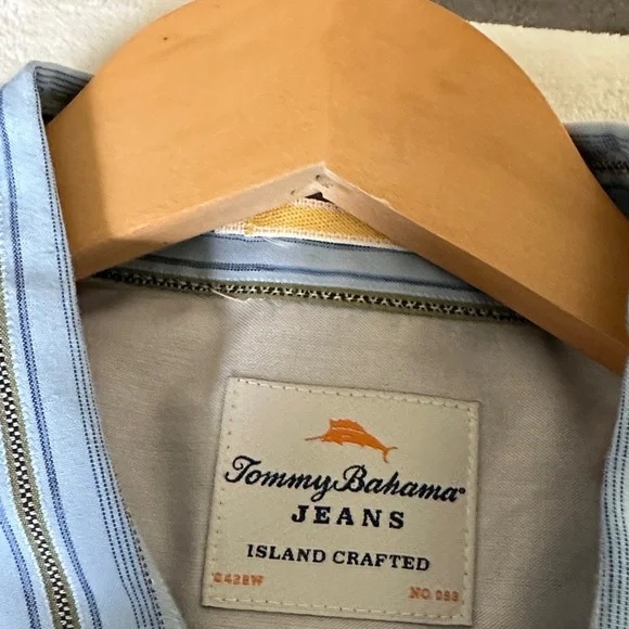 Tommy Bahama Light Blue Striped Button Down Shirt - Picture 5 of 8